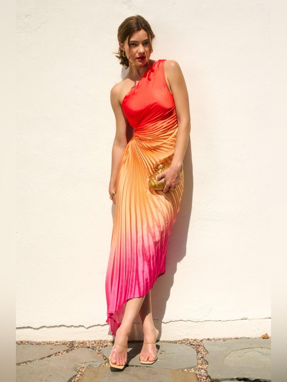 The Golden Hour Orange Ombre Pleated Midi Dress - Picture 4 of 7